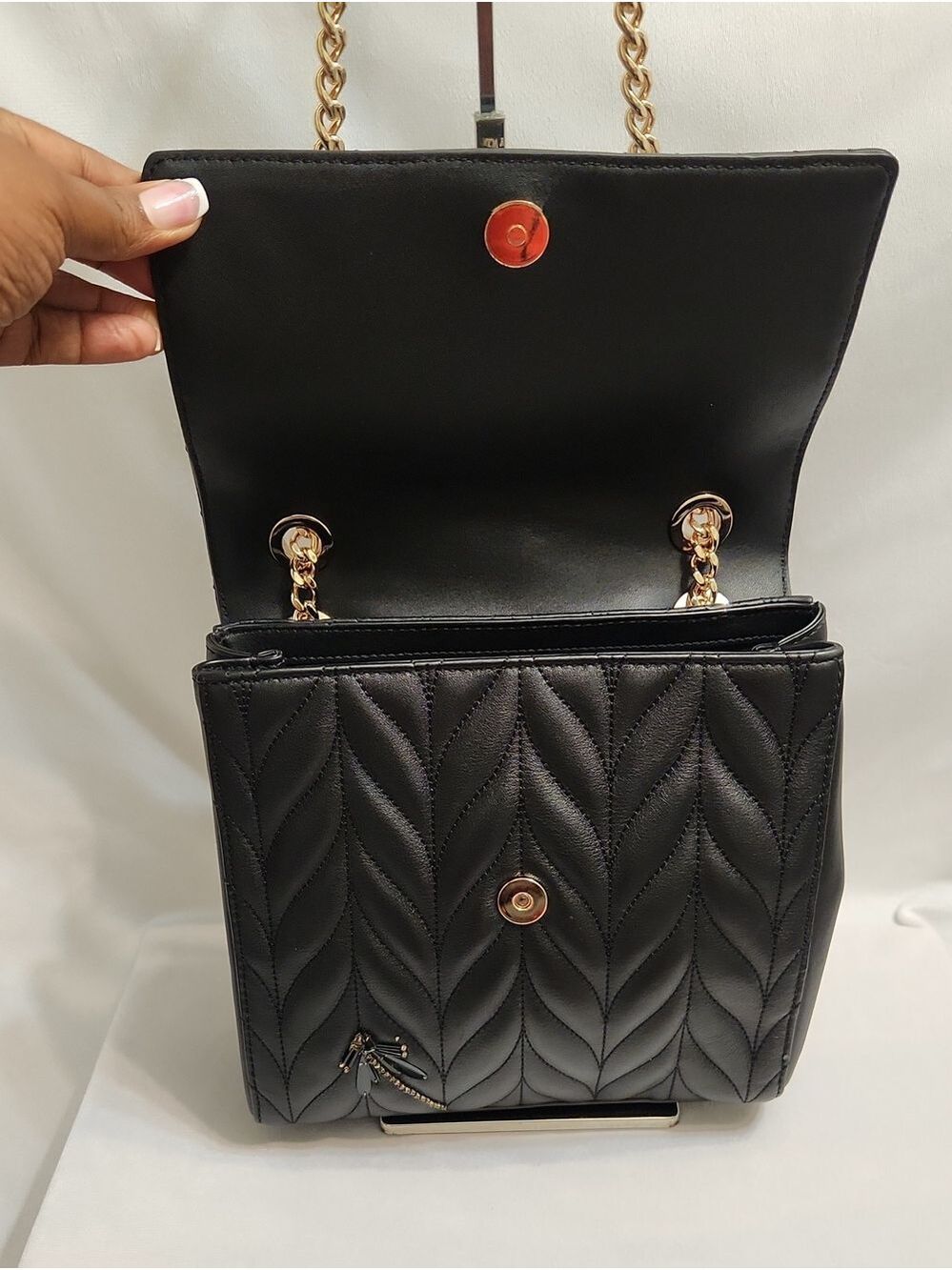 Kate Spade New York Briar Lane Quilted Dragonfly Gold Chain Strap Backpack - Picture 8 of 15